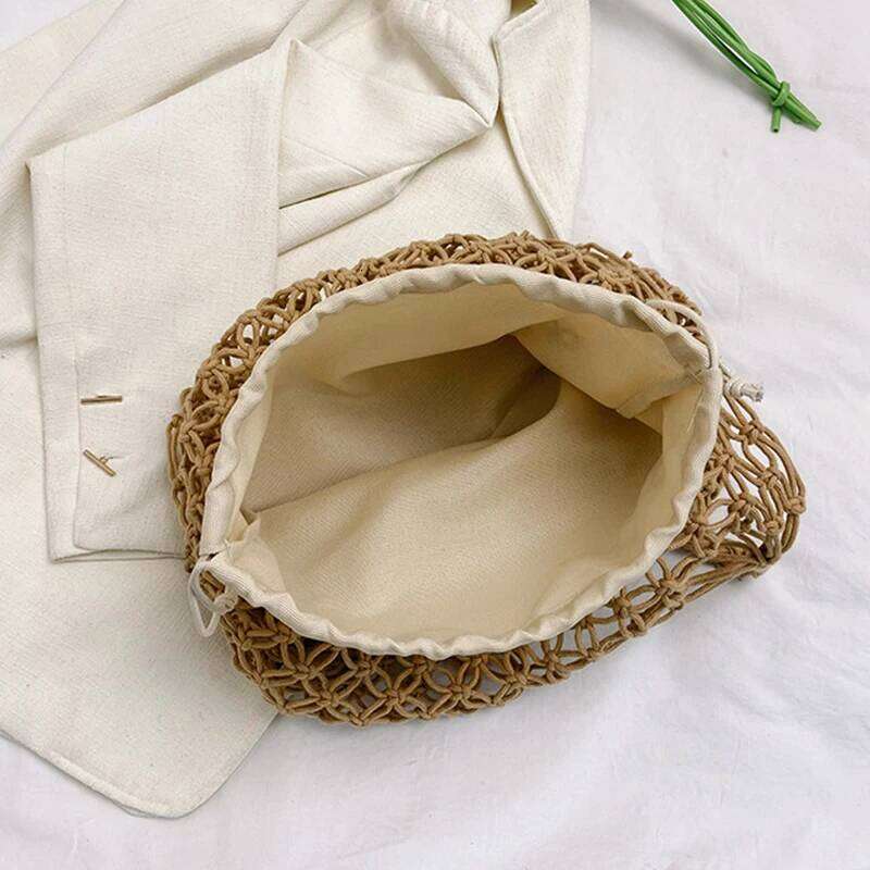 Summer Woven for Women Handbags Handmade Knitted Beach Boho Shoulder Large Tote Hollow Out Shopping Bag Z260224