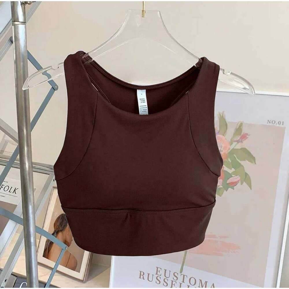 Women Solid Color Bra High Strength Shockproof Integrated Fixed Cup Breathable Outdoor Run Cycling Fitness Sports Vest 26Y0224