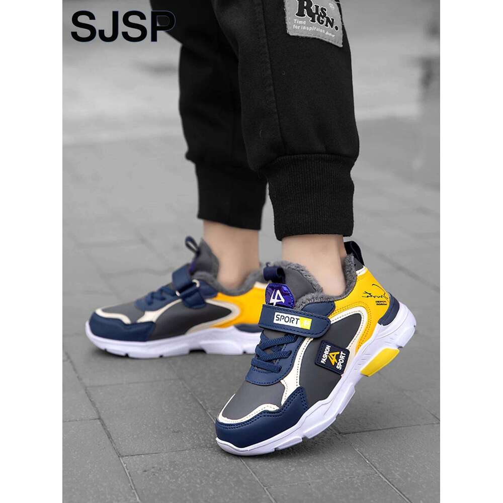 Autumn Winter Kidsren's Boys' Shoes, Leather-Covered, Velvet-Lined, Breathable, Non-Slip, Versatile Sports Shoes for Middle-Aged Old 26W0224