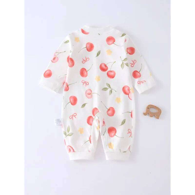 2026 Spring Cute Baby Boy Girl Romper Pure Cotton Long Sleeve Cherry Pattern Jumpsuit 9 to 12Months 26H0224