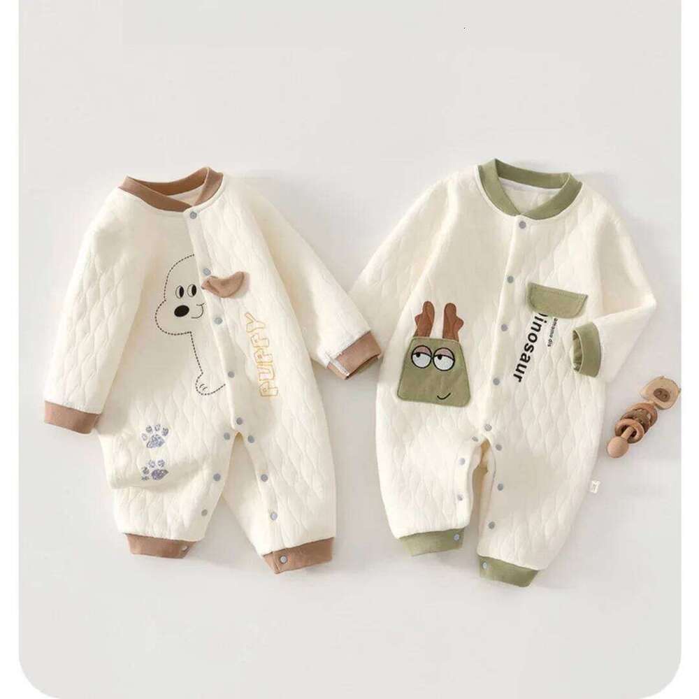 0-2Y Newborn Girl Boy Spring Bodysuit 2026 Baby Cotton Quilted Seamless Romper Autumn Warm Printed Soft Skin-Friendly Sleepwear 26H0224