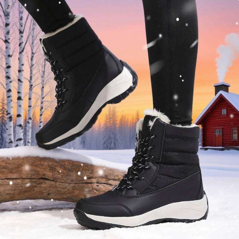 Women Platform Winter High Quality Warm Snow Outdoor Waterproof Hiking Shoes Lace-up Comfortable Ankle Boots