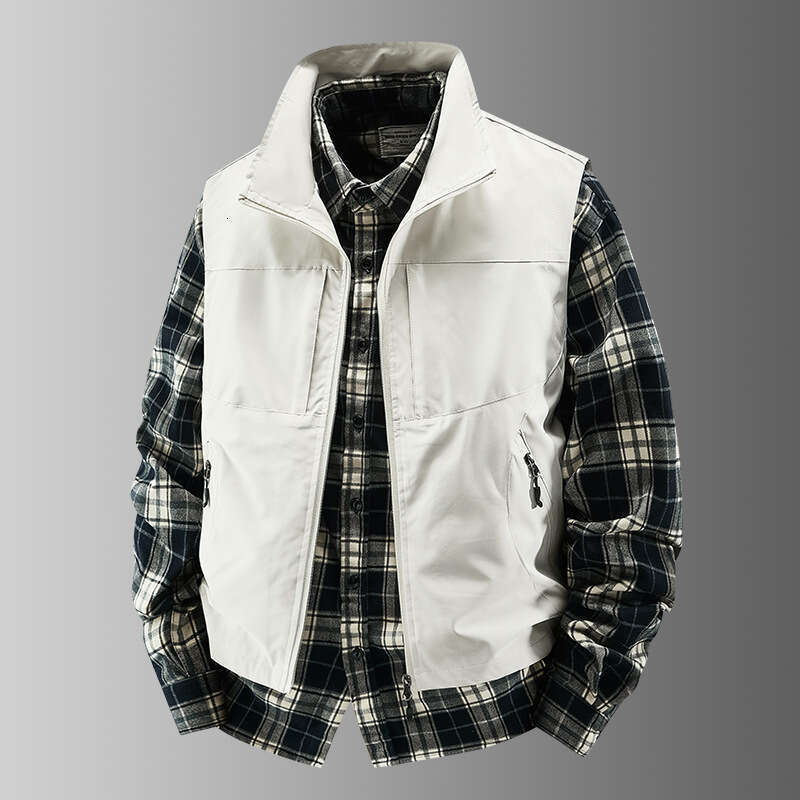 Cross-border wholesale men's casual stand-up collar outdoor vests for middle-aged men, fishing vests, customizable with printed logo