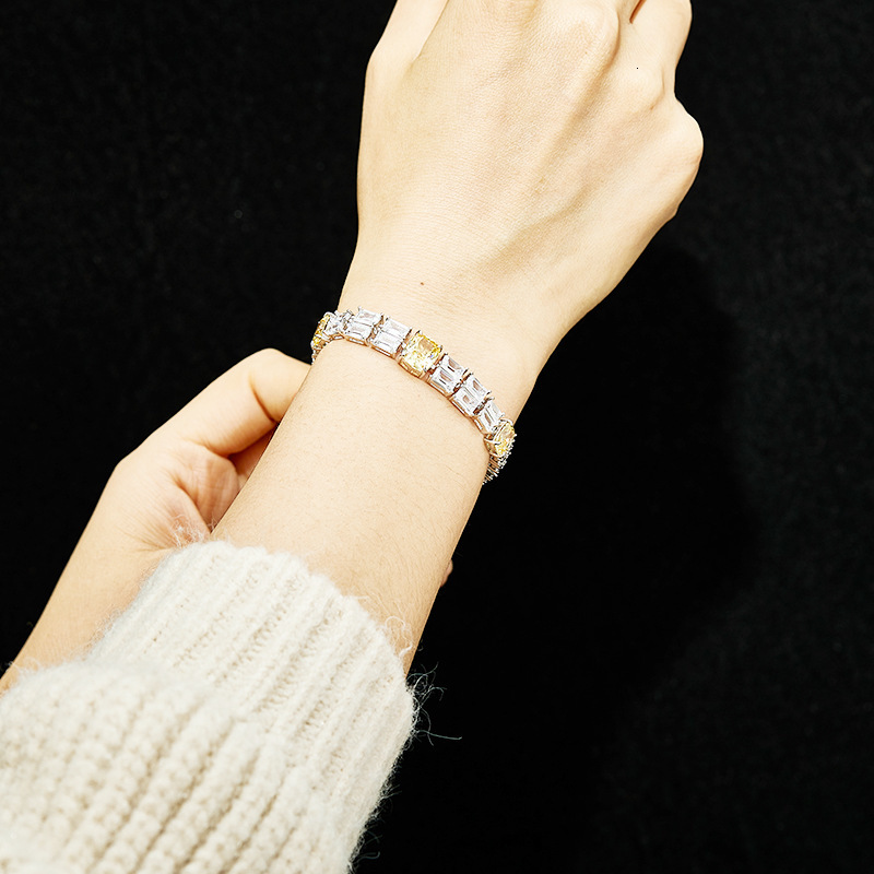 Bracelet, New Model Yellow Diamond Sugar Cube Bracelet, Gold-Plated With Double Row Of Diamonds, Simple And Elegant Design, Suitable For Women's 