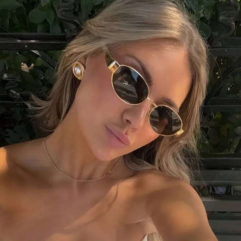 2Pcs Oval & Polygonal Combination Sunglasses, Metal Frame Pc Lenses, Fashionable Wear, Holiday Gifts 26W0224