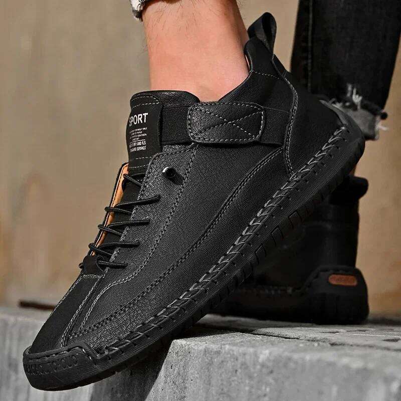 British Men's Luxury Brand Fashion Trend Soft Soled Loafers Flat Bottomed Breathable Summer Casual Versatile Lace Up Shoes