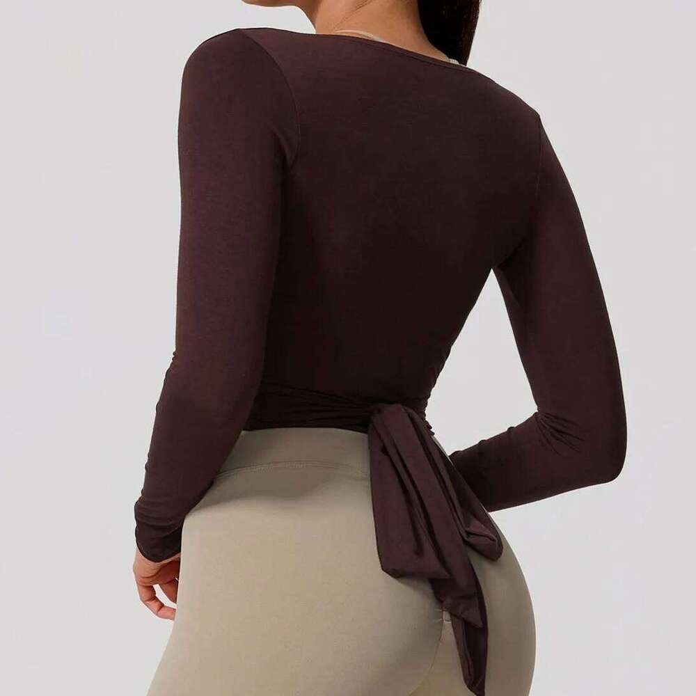 Cotton Bandage Women Long Sleeve Yoga Shirt One Piece Clothing Female Training Ballet Wrap TopsWoman Gym Sports Top XP139 26Y0224