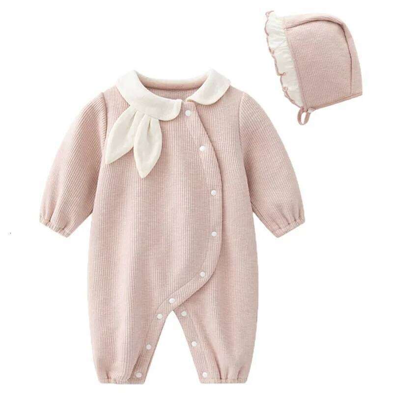 2Piece Sets Spring Autumn Baby Girl Boutique Clothes Korean Cute Cotton Long Sleeve Jumpsuits Rompers+Hat Newborn Items B041 26H0224