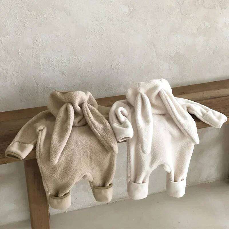 Long Ears Newborn Jumpsuits Autumn Winter Baby Girl Romper Fleece Bunny Hooded Kids Boys Clothes Toddler Outfit Infant Onesie 26H0224
