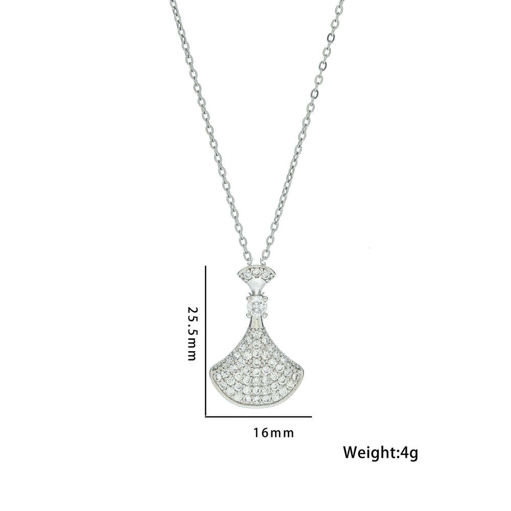 Luxury Diamond-Studded Mini Titanium Steel Necklace Internet Celebrity Fan-Shaped Skirt Pendant Full Diamond High-End Jewelry For Women