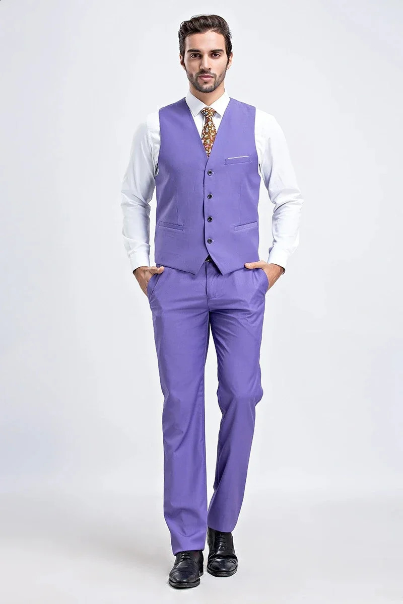 M6XL Mens Casual Business Solid Color Vest and Pants Groom Wedding Dress Waist Coat Trousers 260209