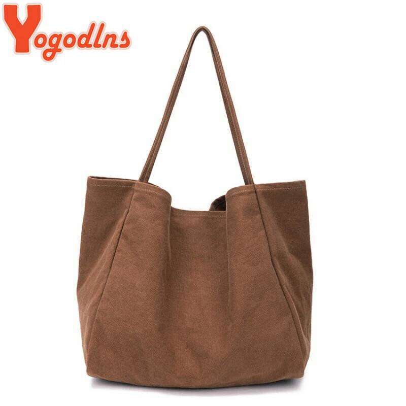 Yogodlns Cusual Canvas Handbag For Women Large Capacity Simple Solid Color Shoulder Bag Shopping Big Reusable Lady Tote Z260224