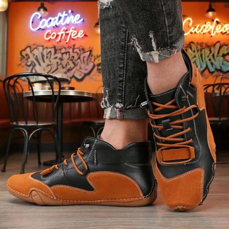 Spring and Autumn Men High Top Comfortable Soft Sole High-quality Retro Casual Loafers Versatile Business Motorcycle Boots