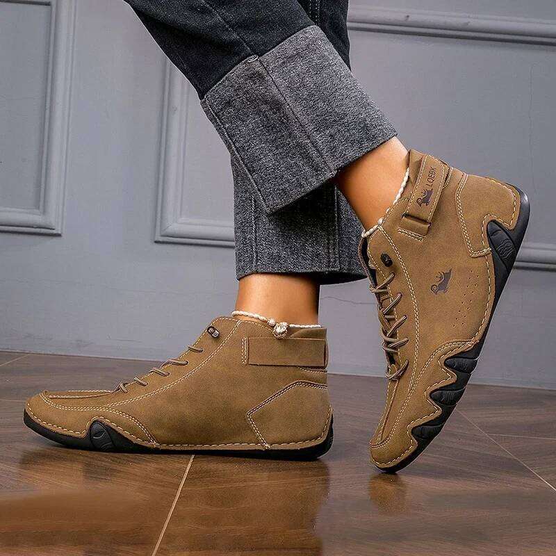 Women Nude Boots Leather Fashionable Lace Up Design Comfortable Soft Soled Daily Activities Walking Travel High Top Shoes