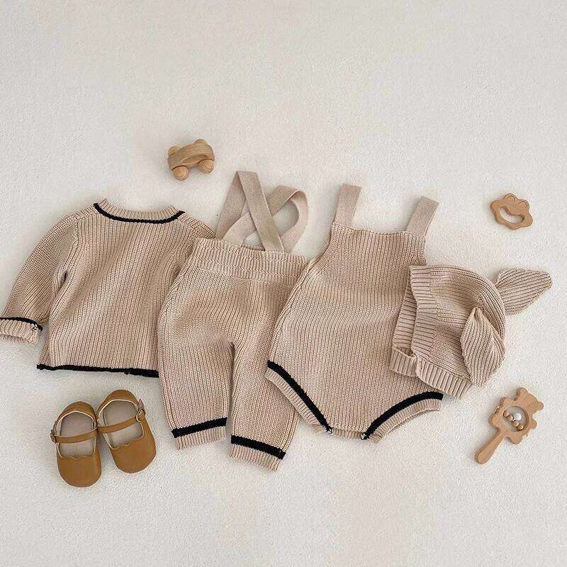 Newborn Sleeveless Knit + Coat 3 Pieces Infant Jumpsuit Kids Baby Girls Boys Rompers Clothes 26Y0224