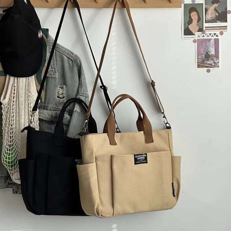 Urban Minimalist Female Student Large Capacity Commuting Horizontal Canvas Single Shoulder Diagonal Cross Portable Tote Bag Z260224