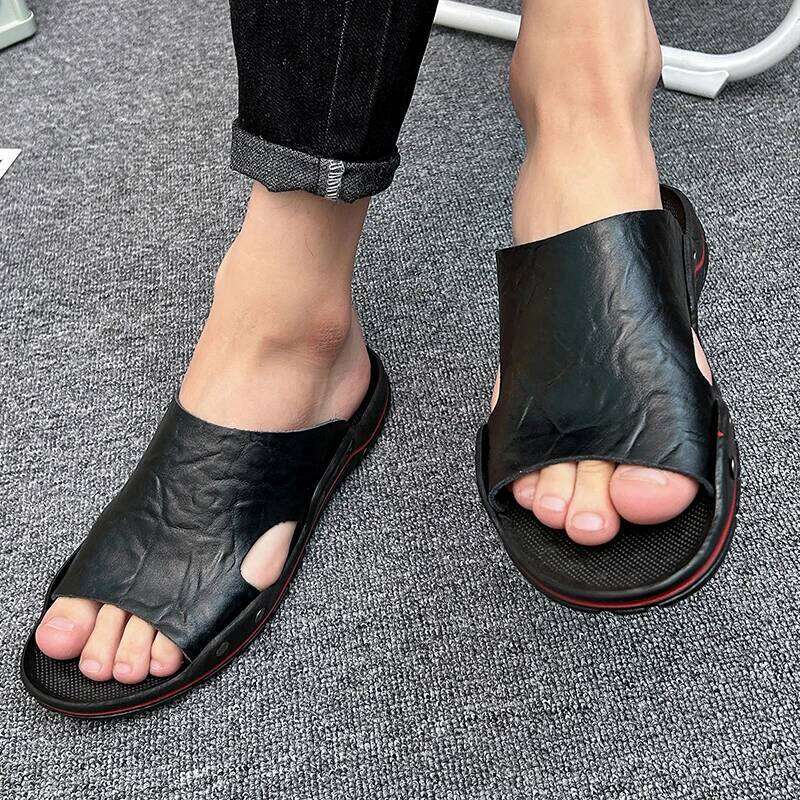 Men's Beach Slides EVA Flip Flops Lightweight Comfortable Pu Leather Travel Slippers Men Summer Shoes Man Sandals