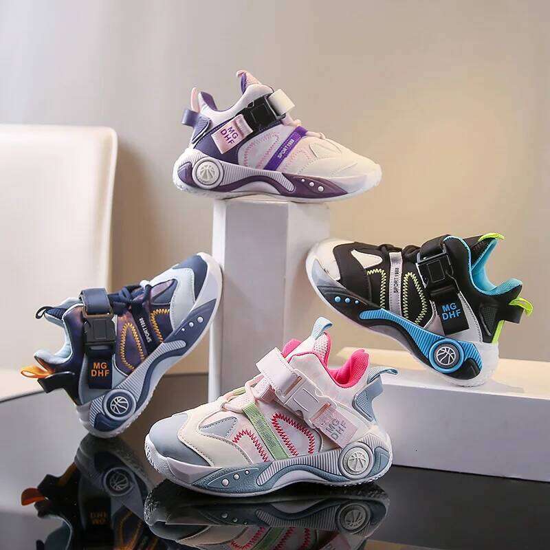 design children autumn PU leather high top kids casual sneaker luxury tennis sports shoes for girls 26W0224