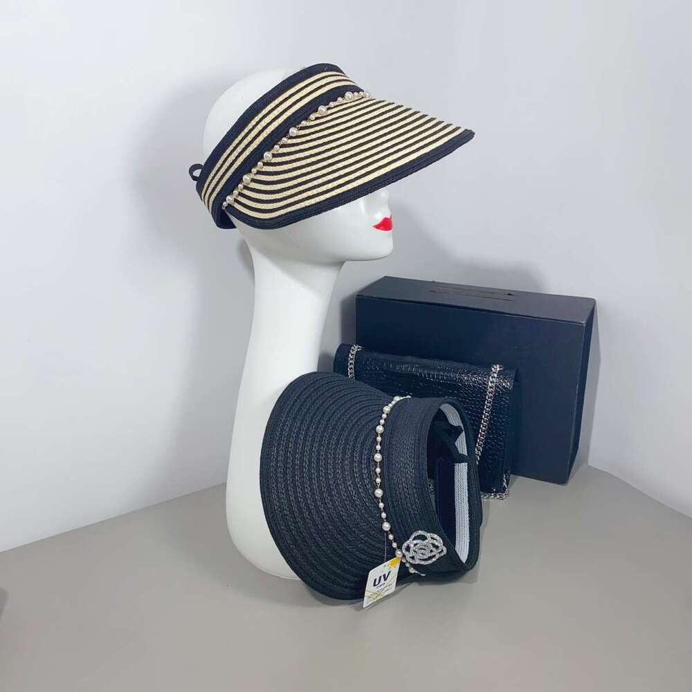 Pearl-embroidered straw sun hat Women's fashionable style Sun protection Suitable for water sports and pool parties