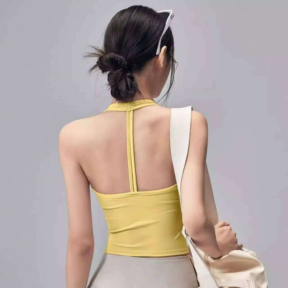 Women's Seamless Push-Up Sports Bra Tops Breathable Anti-Sweat Hanging Neck Fitness Crop for Workout Yoga Gym Top 26Y0224