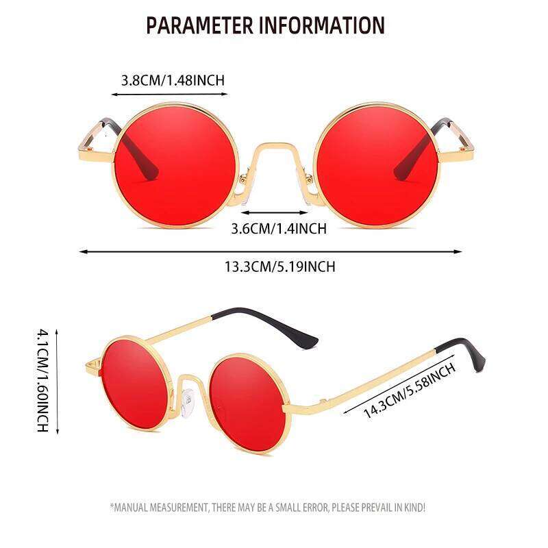 Fashion Retro Round Hippie for Women Men Trendy Punk Disco Party Glasses Circle Metal UV Protection Sunglasses 26W0224