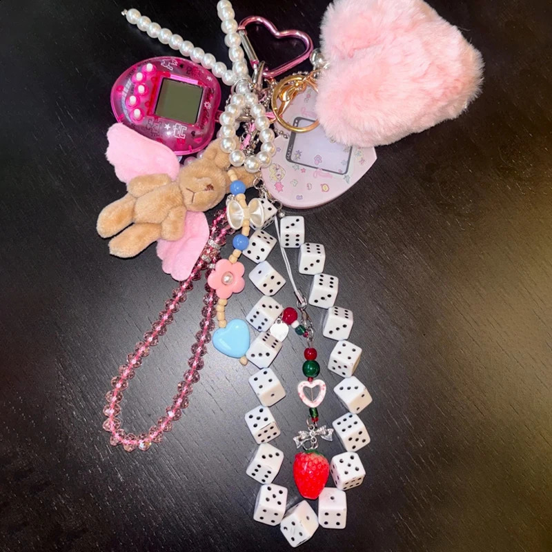 Korean Charm Dice Keychain Kawaii Harajuku Game Console Phone keychains Y2K Fashion Bag Pendant Jewelry Vintage Accessories 260202
