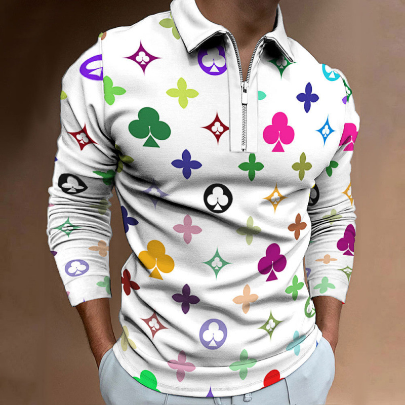 Men's T-shirt Fall & Winter Men's Casual Long Sleeve Crew Neck T-Shirt Printed Long Sleeve Polo Shirt Men