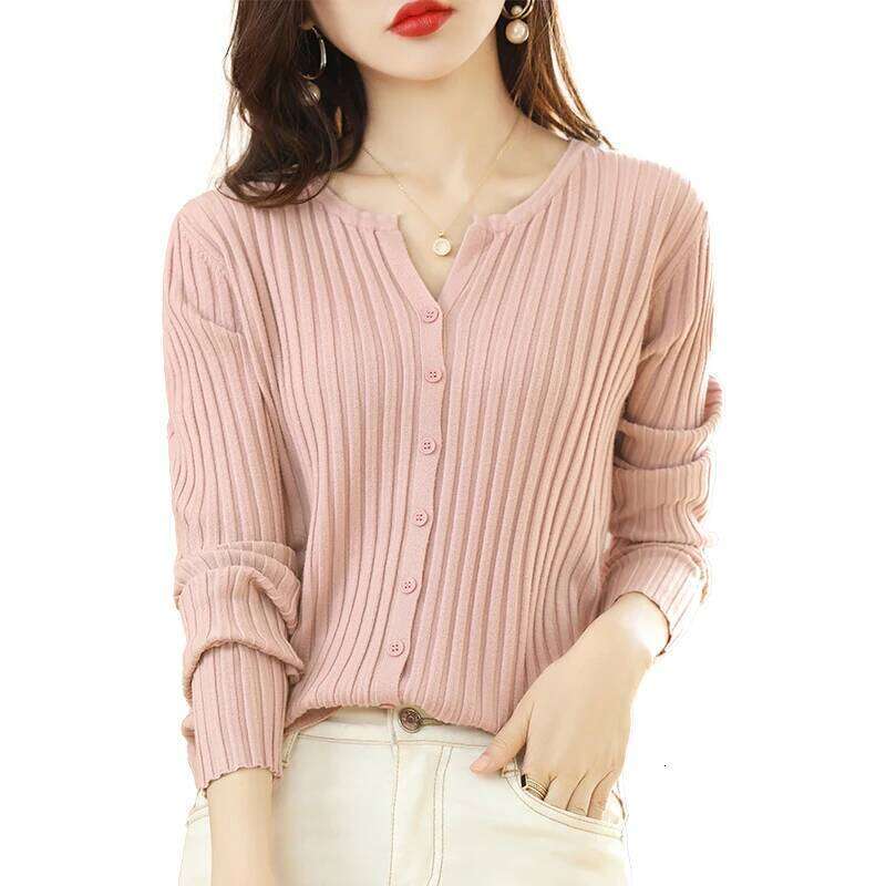 Casual Knitted Long-Sleeved Cardigan Women's Sweater Autumn Winter Solid Color Elastic V-Neck Round Neck Slim-Fit All-Match Coat 26L0224