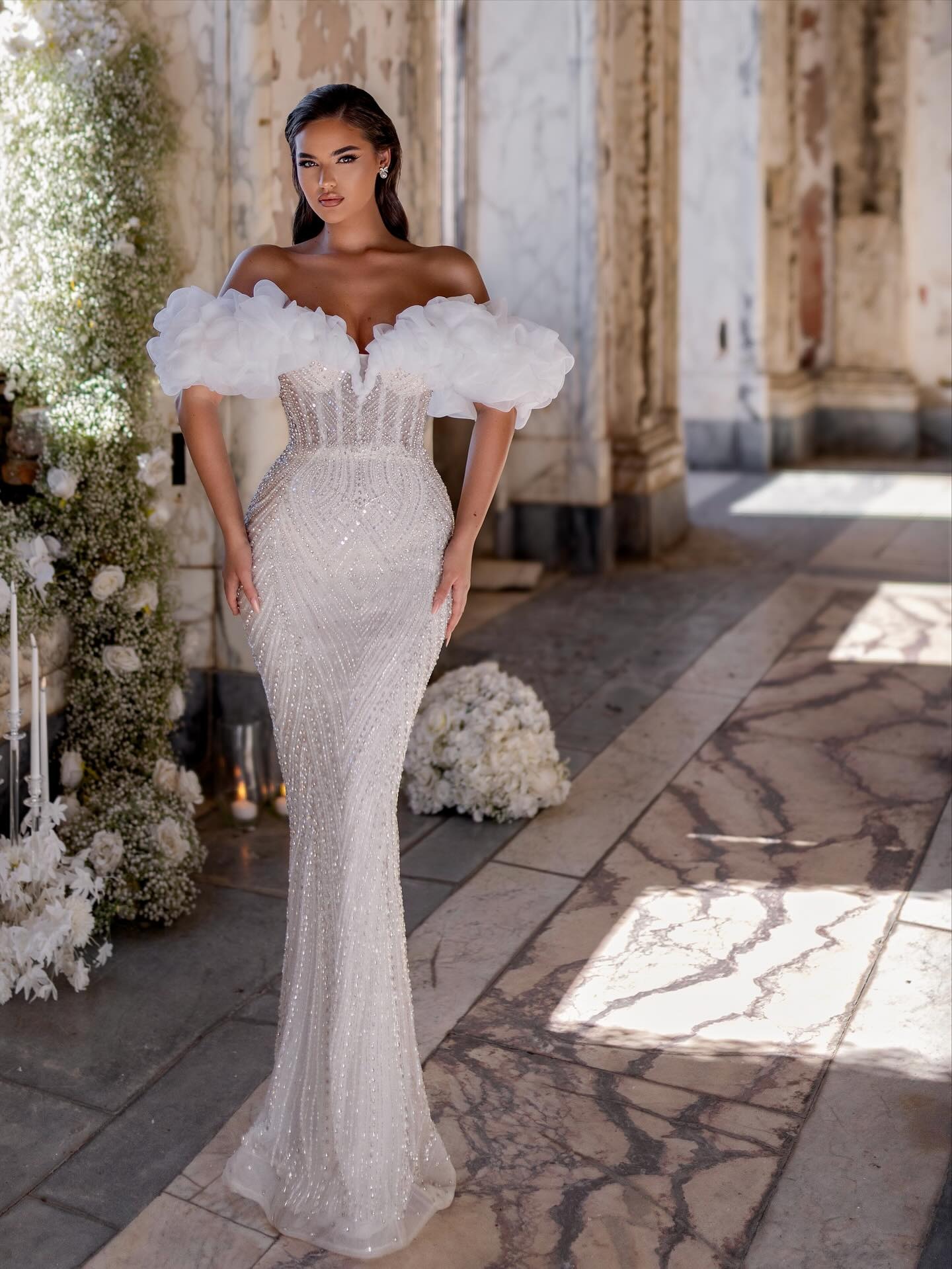 Luxury Mermaid Wedding Dress Off Shoulder Sleeveless Bridal Gowns Sequins Beaded Floor Length Dresses Custom Made vestidos