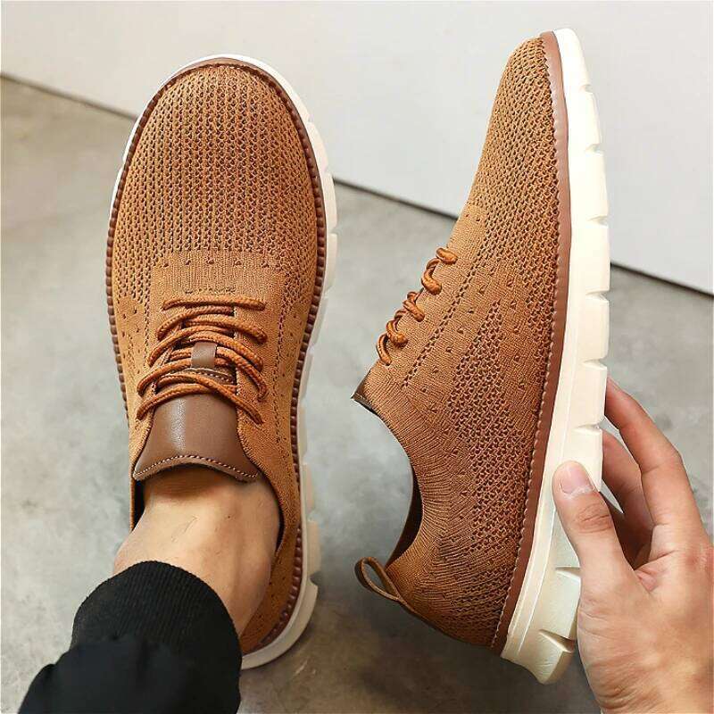Fashion Men's Mesh Casual Shoes Breathable Knitted Walking Non-slip Sole Comfortable Flexible Running Shoe Sneakers Men