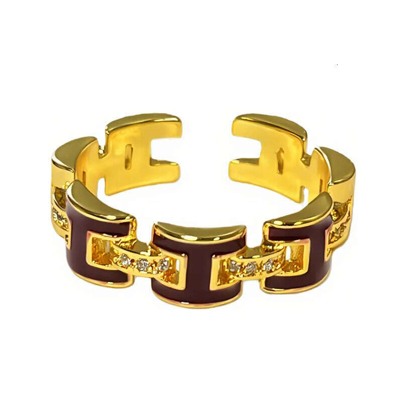 Ring Gold Plated Wine Red Enamel Geometric Zodiac Horse Butterfly Open Adjustable Band for Chinese New Year Festival and Daily Wear Gift High Quality 
