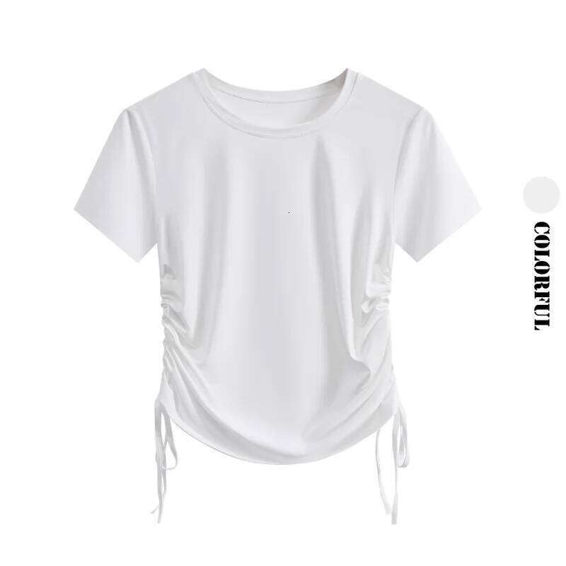 DRUR Summer Yoga Tops With Drawstring Side Ruched Lightweight Thin Workout T-Shirt for Women Elegant Ballet Dance Shirt 2026 New 26Y0224