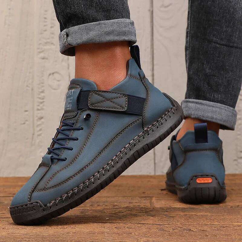 2025 Spring Summer New Retro Anti Splashing Casual Shoes Soft Bottom Comfortable Breathable Fashion Strap Up Bare Boots Mens