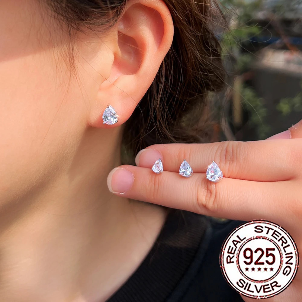 QooLady S925 Sterling Silver Shiny Cubic Zirconia Water Drop Stud Earrings for Women Trendy Party Jewelry Accessories Gift SE127 260205