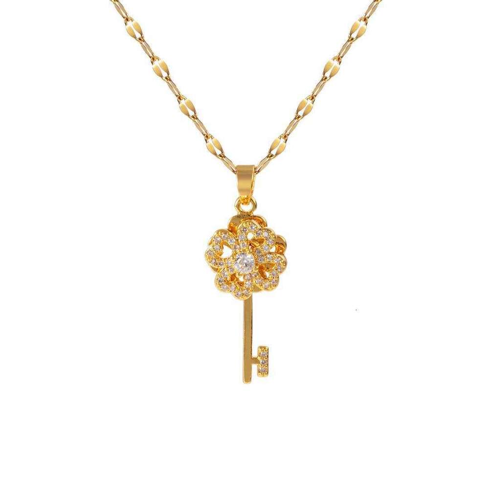 Lucky Turn Of The Wheel Rotatable Key Titanium Steel Necklace Non-Fading Micro-Inlaid Zircon Fashionable Internet Celebrity Clavicle Chain For Women