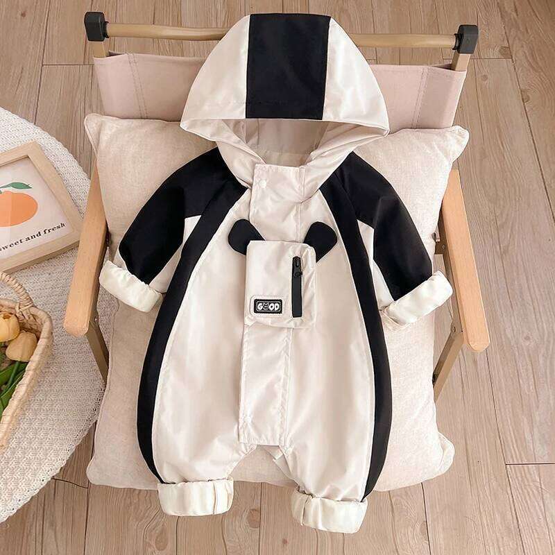 IYEAL Clothes Spring Double layered Stormtrooper Coat Baby Boys Black white color blocked jumpsuit Outerwear 26H0224