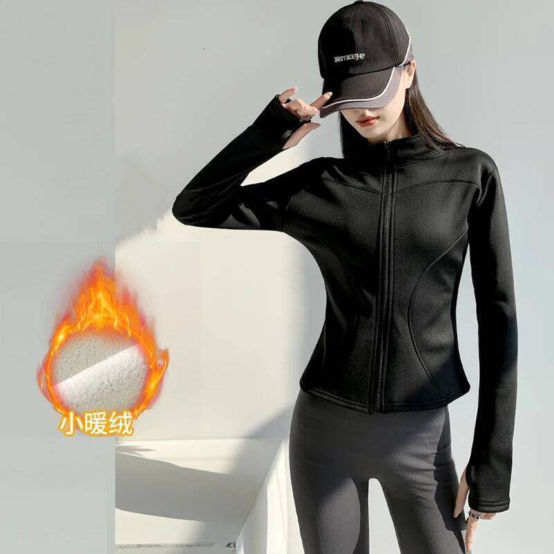 slim fit long sleeves full-zipper fleece warm winter thick coat outer wear women gym fitness yoga tops 26Y0224