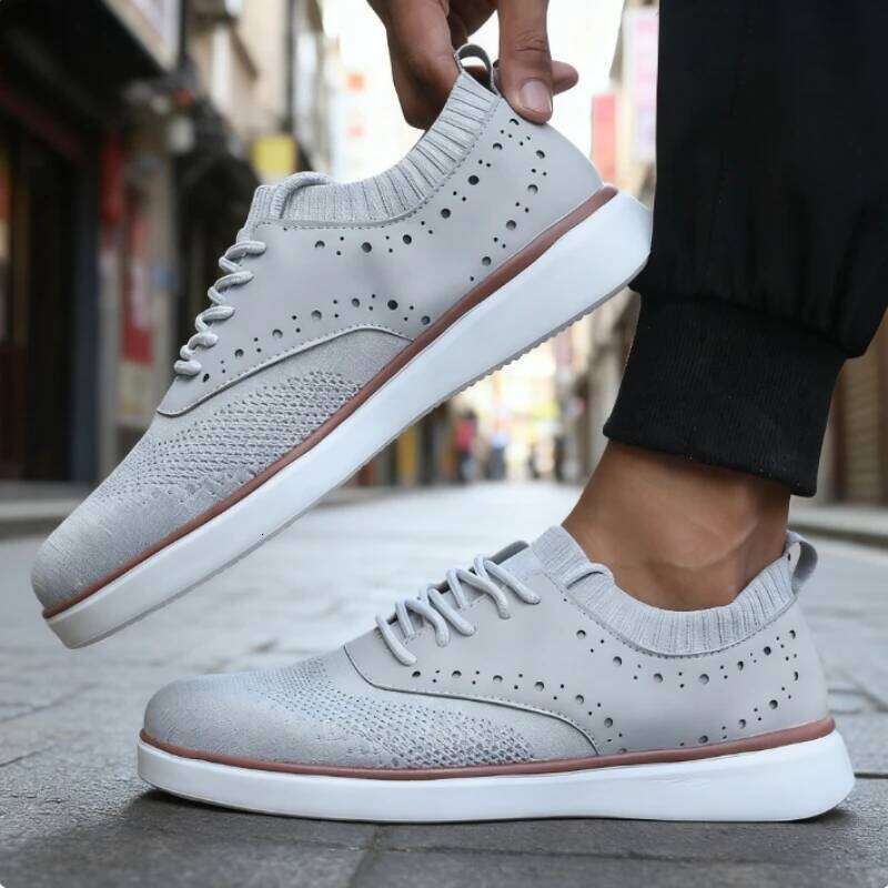 Casual Sneakers 2025 New Design Block Style Breathable Knitted Mesh Walking Shoe Fashionable Retro Comfortable Men's Shoes