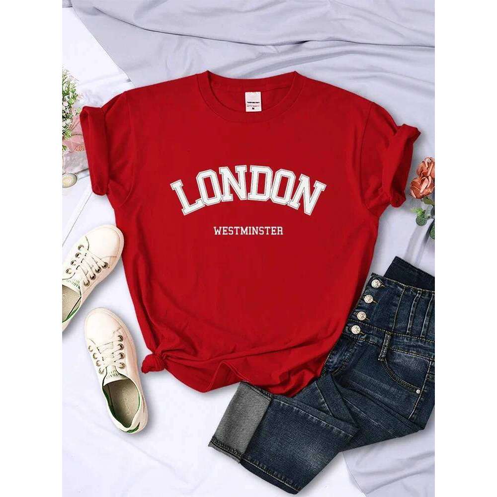 London Westminster Street Letter Tshirt Women Summer Breathable Crop Top Casual Sport Tee Clothes Sweat Cool Soft T-Shirt Female H260225