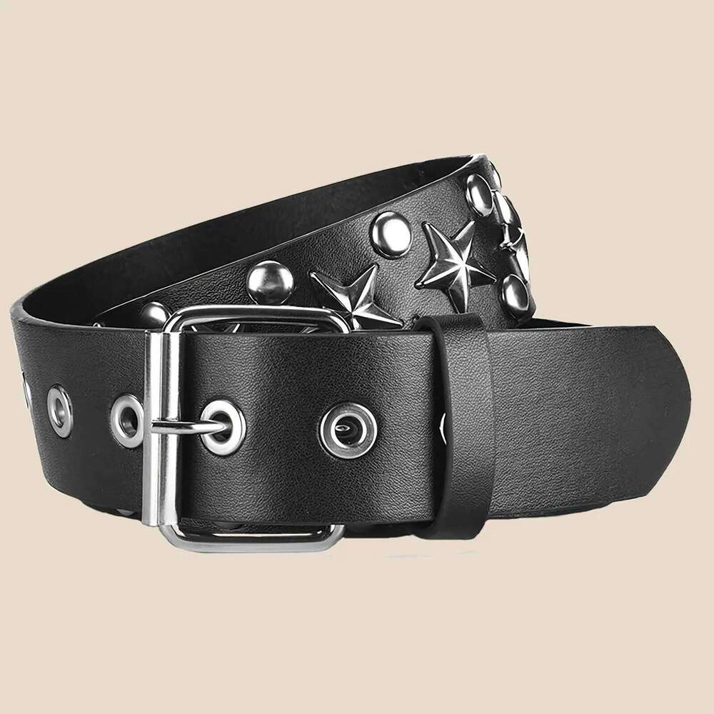 2023New Fashion Pentagram Riveted Women's Punk Hip Hop Rock Jeans Men's Belt Y260225