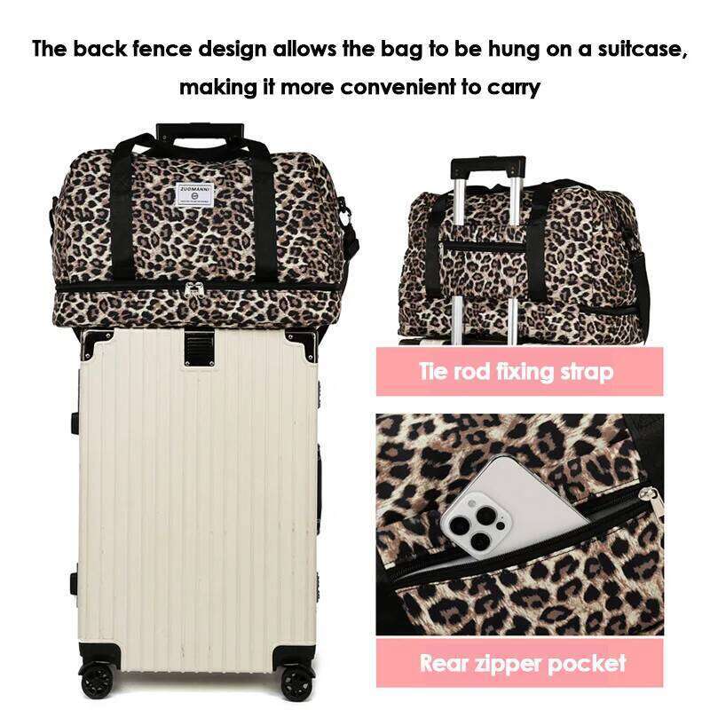 Fashionable Leopard Print Travel Bag, Large Capacity, Independent Shoe Compartment, Suitable for Travel, Fitness, Vacation, Etc Y260225