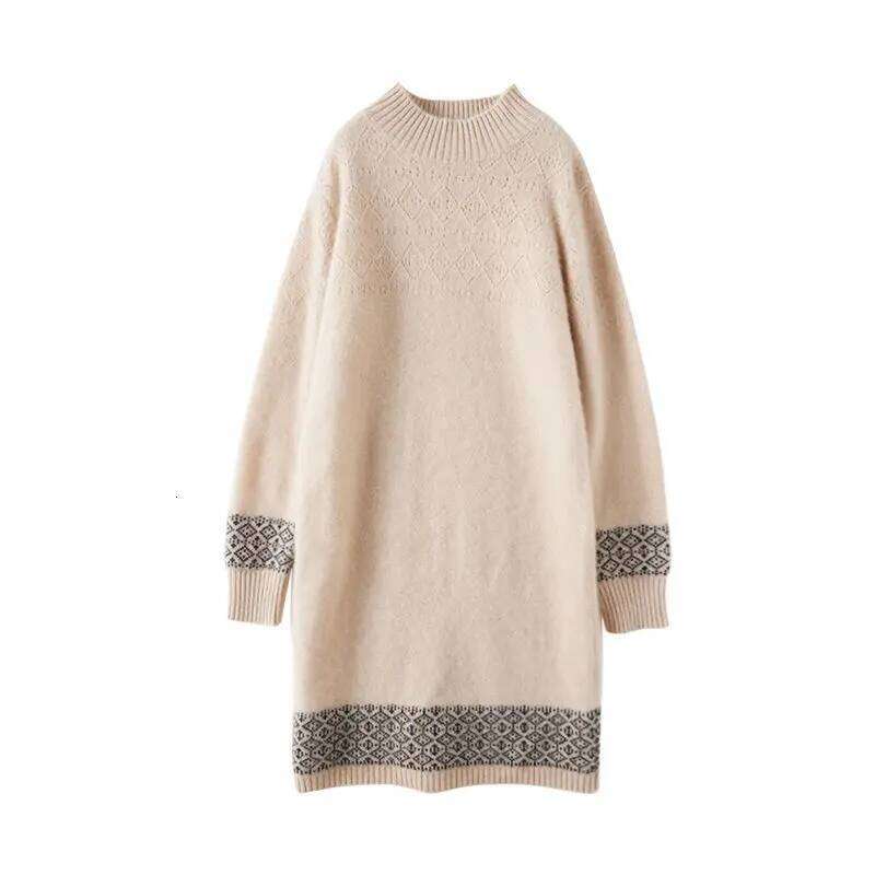 Trench Neck Wool for Women 2025 Autumn and Winter New Loose Temperament Knitted Versatile Elegant Dress XJ260225