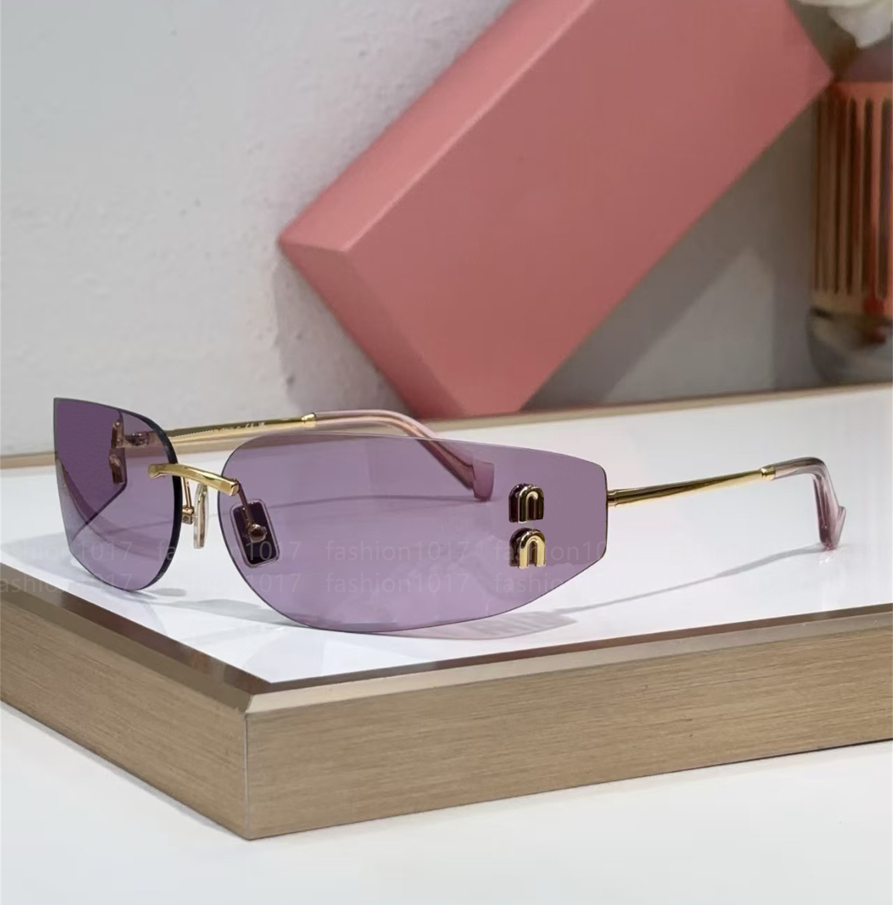 designer sunglasses for women lunxury sunglasses Frameless glasses UV400 anti-radiation Curved mirror-shaped hairband glasses Men Vintage sunglasses Pink Box