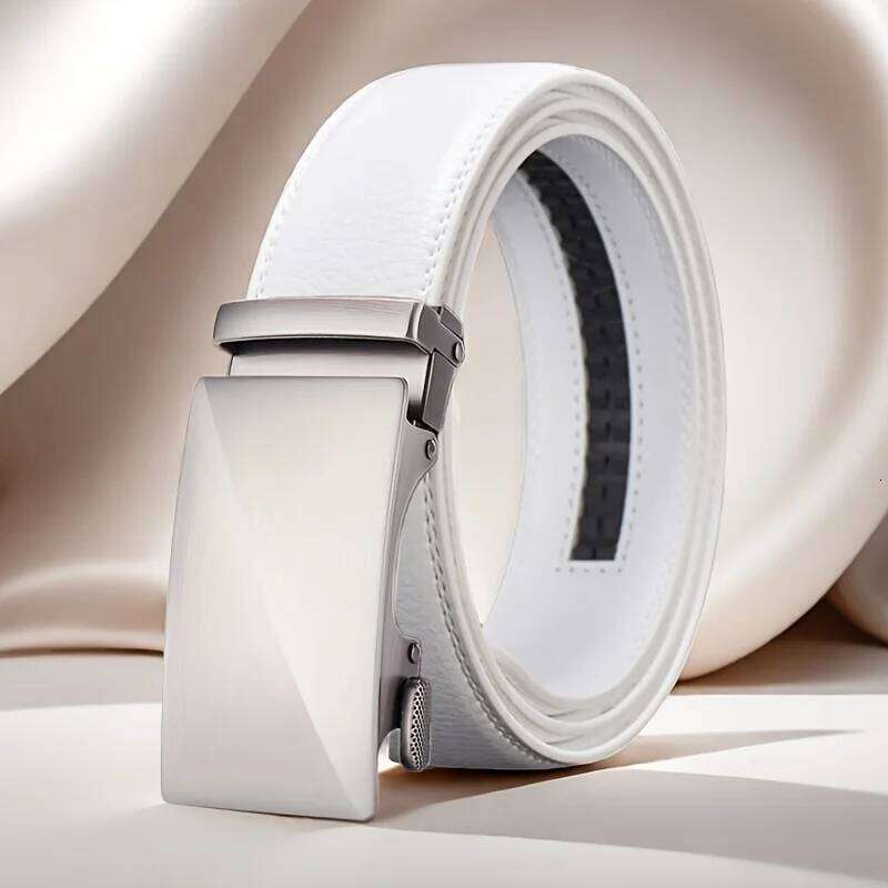 Men Leather Waist Straps Belts Weddings/Business Men's White Automatic Buckle Elegant Formal Belt Gift for Husband/Dad Y260225