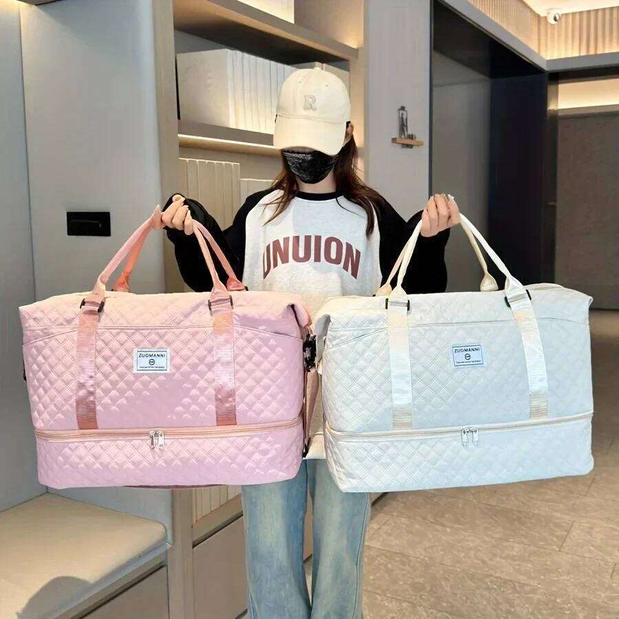 2pcs Set Large Capacity Travel Duffel with Shoe Compartment and Cosmetic Pouch, Casual Nylon Gym Bag, Weekend Overnight Bag Y260225