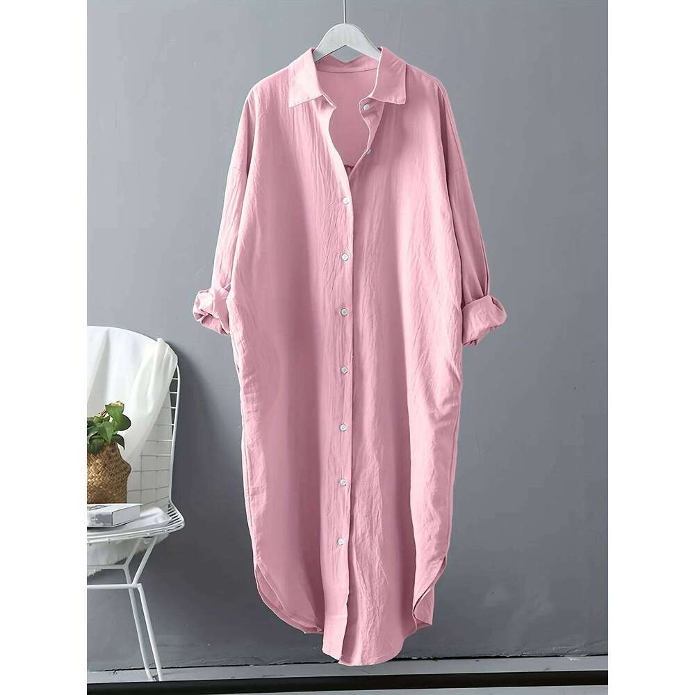 Fashion Long Sleeve Cotton Linen Midi Dress 2024 Fall Loose Casual Comfortable White Buttons Dresses For Women Robe Femme XJ260225