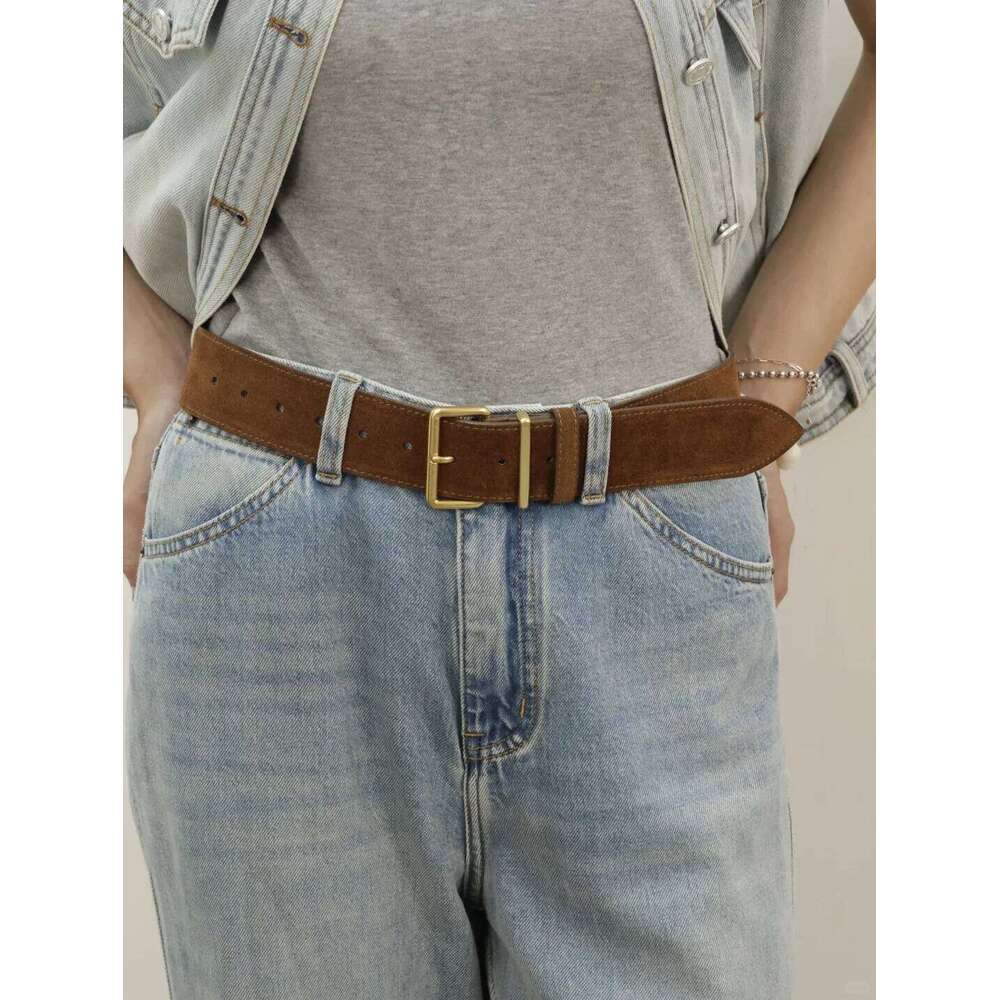 Retro metal buckle for women new design suede leather belts versatile denim jeans coats dress waist belt Y260225