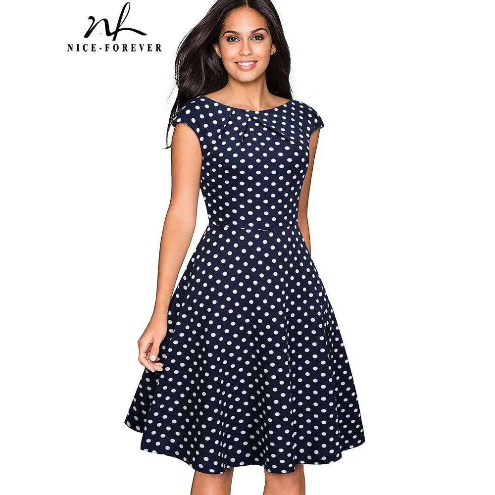 Nice-forever Vintage Solid Color Elegant Dresses with Cap Sleeve A-Line Pinup Women Flare Swing Dress A067 XJ260225