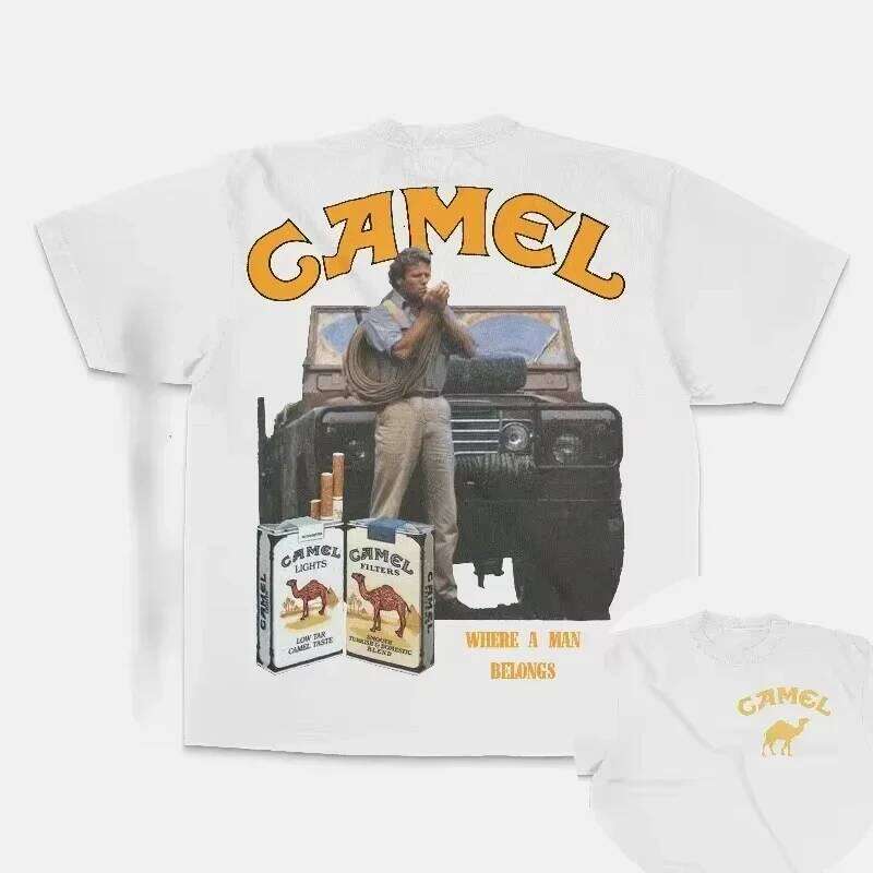 Retro Car Camel Cigarettes T-Shirt Vintage Cotton Tops Tee Short Sleeve Casual Streetwear Women Men Clothing Motosport C260225