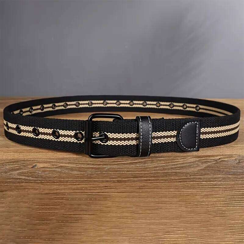 Men's Canvas Casual Retro Women's Outdoor Sports With Jeans Breathable Lightweight Eyelet Belt For Men Women Y260225